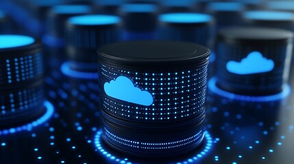 Modern Cloud Storage Concept with Glowing Data Servers and Digital Connections in a Futuristic Environment