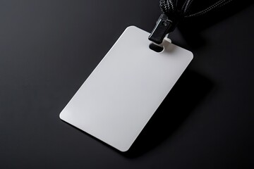 Blank white plastic identification card on black background