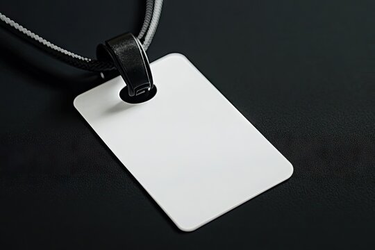 Blank white identification tag on black background