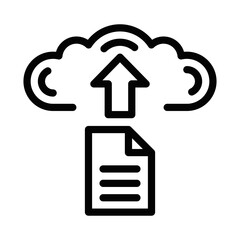 Cloud upload icon with document and arrow. Editable stroke.
