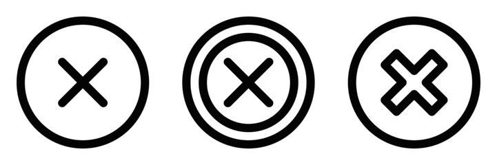 Obraz premium Cancel icons set with cross symbols, outline vector. Editable stroke.