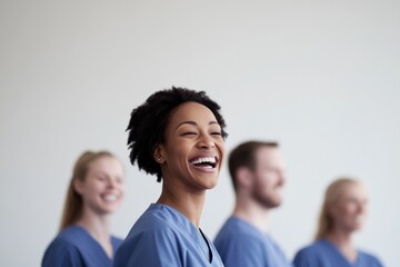 Joyful healthcare professionals showcase teamwork and positivity