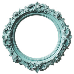 Ornate Dark Turquoise Baroque-Style Circular Frame with Intricate Details on Transparent Background