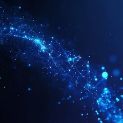 Obraz premium Abstract blue digital network, glowing particles, technology background