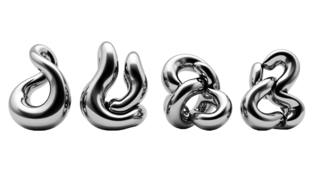 Four Intricately Designed Abstract Sculptures Isolated on Transparent Background for Artistic and Commercial Use