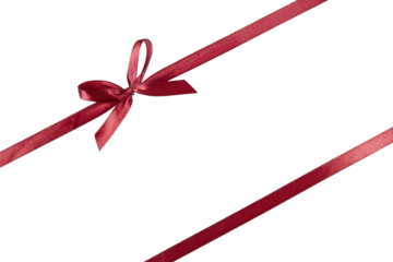 red satin shiny gift ribbon bow band isolated on white or transparent png
