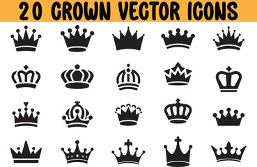 Crown icon set vector illustration design elements silhouette