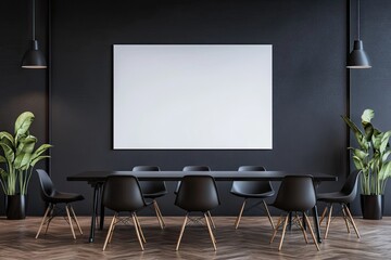 Modern meeting room with empty blank canvas