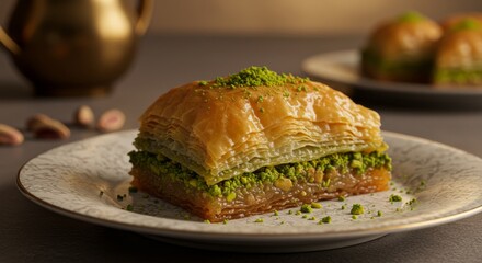 Turkish dessert baklava with pistachio and nuts for ramadan
