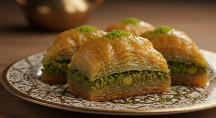 Turkish dessert baklava with pistachio and nuts for ramadan