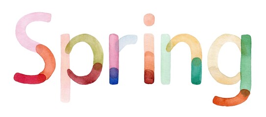 Colorful watercolor representation of the word Spring with vibrant hues suggesting the arrival of warmer weather