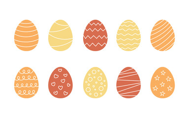 Decorated lines color Easter eggs set. Egg in flat hand drawn style. Festive traditional meal decorated eggs. Vector illustration
