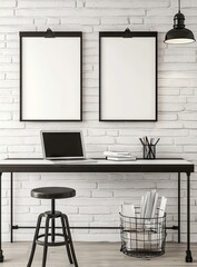 Modern workspace with blank frames (1)