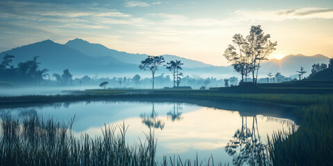 Fototapeta premium sunrise over the lake Toba