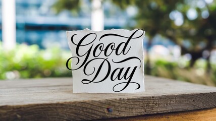 Good Day Message on Torn Paper, Serene Outdoor Setting