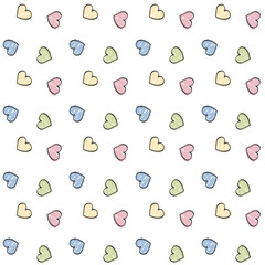 Seamless pattern with confetti of hearts on a white background. Vector illustration in simple childish hand drawn style.