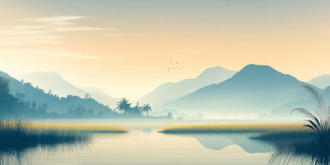 Fototapeta premium sunrise on the lake