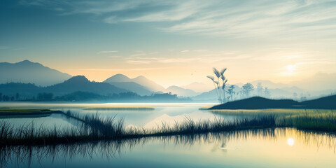 Fototapeta premium sunrise over the lake