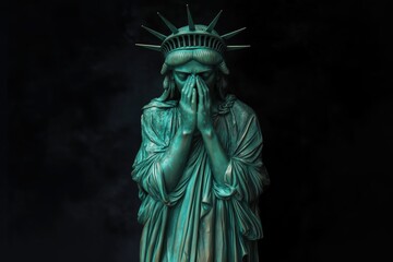 The Statue of Liberty in a pose of shame, reflecting America&rsquo;s political crisis
