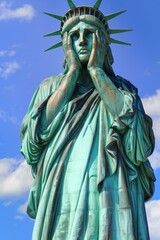 The Statue of Liberty in a pose of shame, reflecting America&rsquo;s political crisis