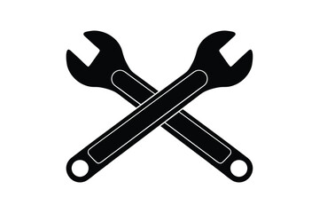 Silhouette of two wrenchs crossing each other vector art illustration.eps