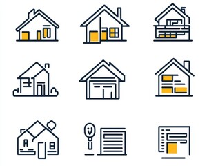 Fototapeta premium Modern Stylish Real Estate Icons Set for Financial Transactions