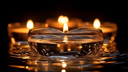 Floating candles on water, dark background