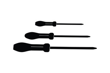 Silhouette of three screwdrivers in a side view  vector art illustration.eps