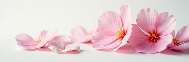Fototapeta premium Delicate flower petals unfurl on a crisp white surface, nature, flowers