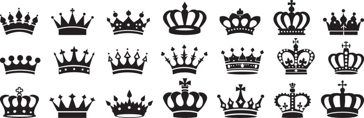 Crowns Collection - Royalty Vector Icons, Isolated on White Background