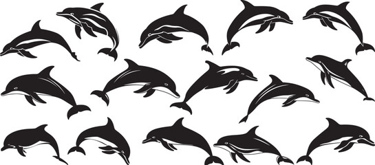 Dolphin Silhouettes Vector Illustration, Isolated on White Background
