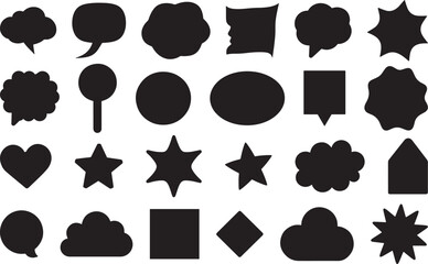 Black Speech Bubbles and Shapes Vector Collection, Isolated on White Background