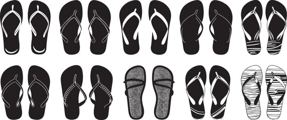 Flip Flop Vector Set, Black and White, Isolated.