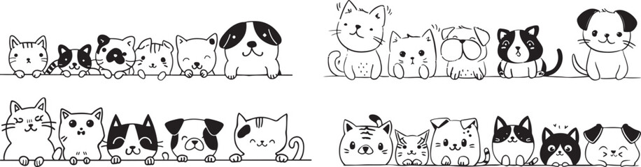 Cute Cartoon Cats and Dogs Vector Illustration