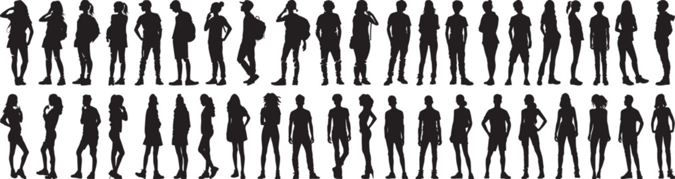 People Silhouettes Vector Set, Casual Style, Isolated on White Background