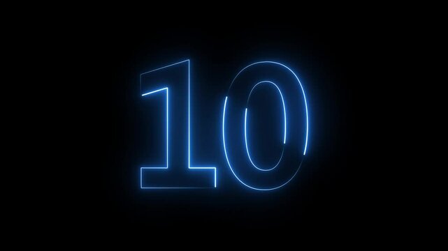 A neon "10" number icon animates with a glowing effect, shifting through vibrant hues of blue, pink, and green, with a smooth, pulsing motion against a dark background.