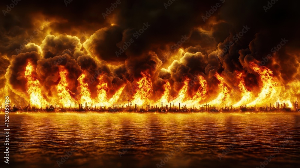 Poster dramatic fire burning in the sky creating a stunning visual experience of natural elements and fiery