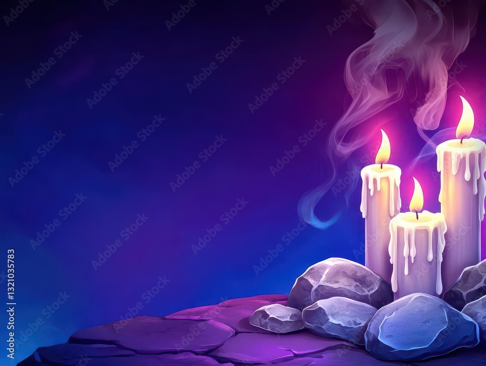 Aufkleber Two elegant candles placed on a natural rock surface surrounded by soft ambient light creating a peaceful atmosphere