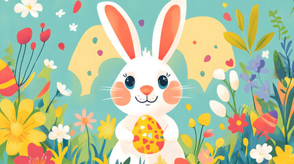 Festive vector illustrations of Easter bunnies with colorful designs and cheerful spring themes.