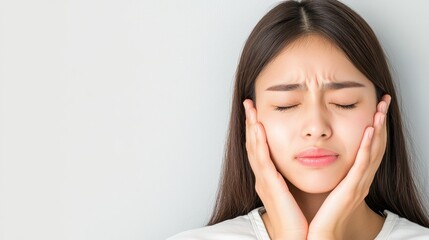 Fototapeta premium Young Woman Experiencing Pain from Wisdom Tooth Extraction in Dental Office