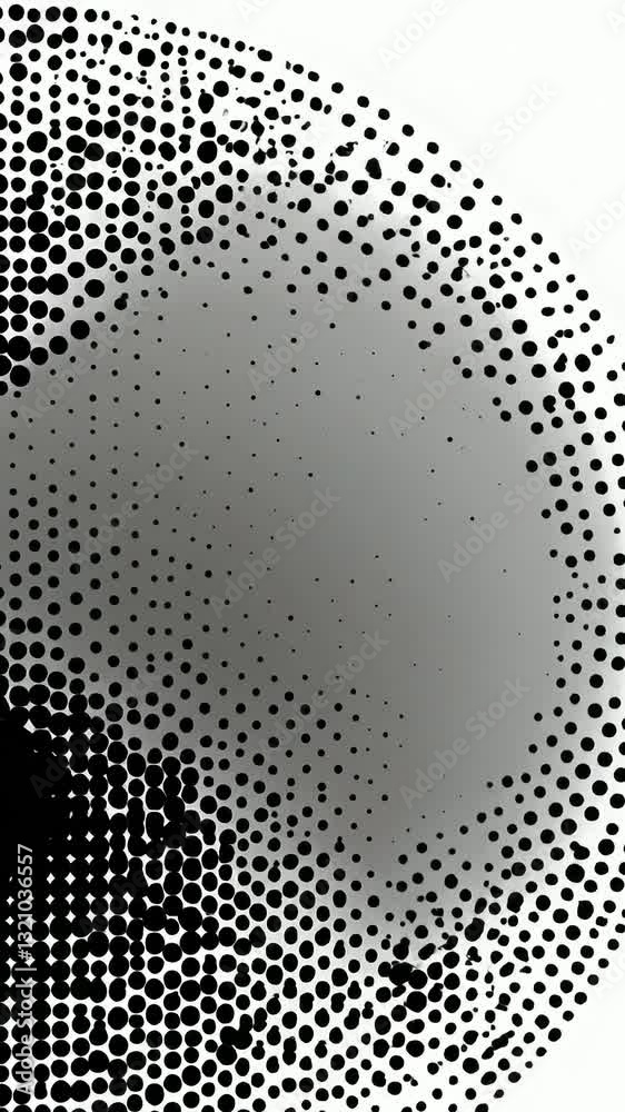 Poster dynamic transformation of halftone circular patterns in monochrome abstract art