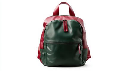 This image features a stylish green and red backpack, showcasing its modern design and practical features, perfect for everyday use or travel.