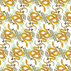 Intricate snake pattern design featuring vibrant colors and lush foliage elements