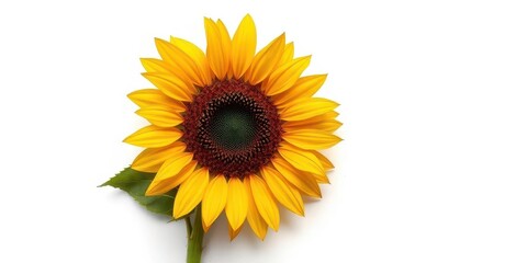 Naklejka premium Single, wilted sunflower left alone on pure white backdrop, image, elegant