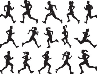 Running People Silhouettes Vector Illustration on White Background