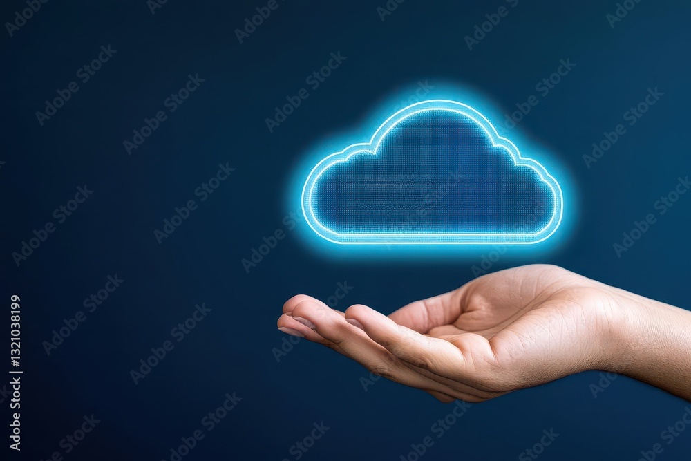 Fototapete Hand holding a soft cloud icon symbolizing digital technology and cloud computing in a modern technological context