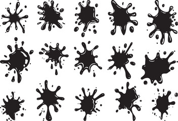 Black Ink Splatters Vector Set, Isolated on White Background