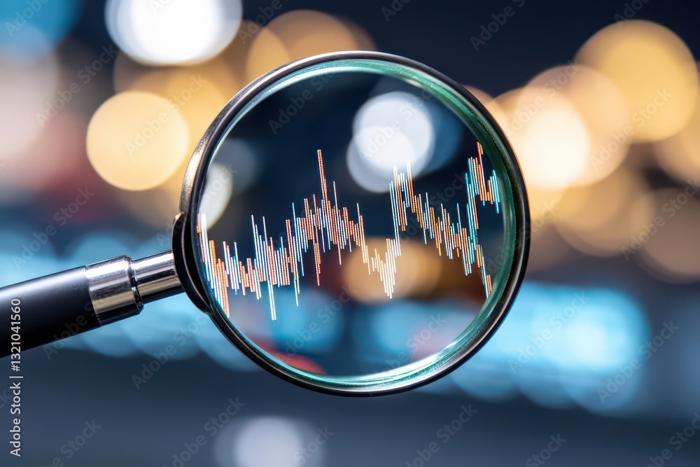 Aufkleber Stock chart viewed through a magnifying glass highlighting financial trends and data for detailed analysis and insights