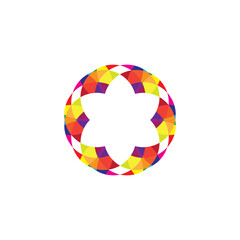 Colorful Geometric Flower Logo with a Modern Abstract Design, Vibrant Circular Pattern with Overlapping Petals, Creative Multicolor Mosaic Symbol for Branding and Digital Art.