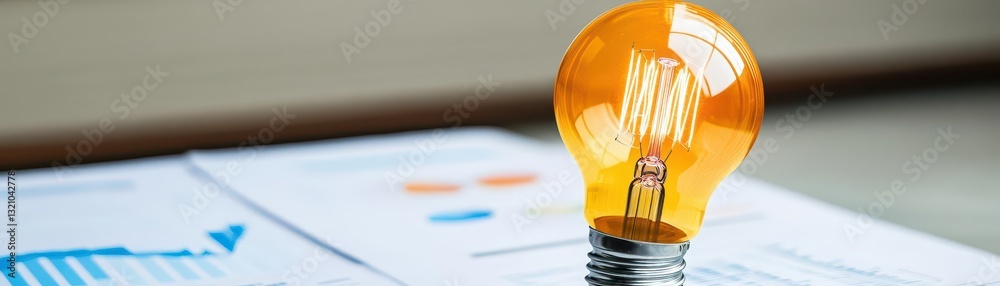 Aufkleber Bright light bulb resting on a sheet of paper symbolizing ideas and creativity illuminating the workspace environment